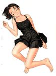  absurdres barefoot black_dress black_eyes black_hair dress feet flat_chest full_body half-closed_eyes highres legs long_toes lying murata_renji on_back scan short_hair sleepy solo toes 