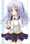  angel_beats! bad_id bad_pixiv_id blue_hair brown_eyes bunny foreshortening long_hair mizukusa_aoba pointing school_uniform solo stuffed_animal stuffed_bunny stuffed_toy tenshi_(angel_beats!) 