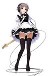  absurdres bad_id bad_pixiv_id bangs bass_guitar from_below full_body headphones highres instrument legs maid mary_janes nagato_yuki panties pantyshot parted_lips sano_toshihide shoes short_hair simple_background solo standing suzumiya_haruhi_no_yuuutsu thighhighs tissue_princess underwear white_background 