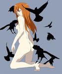  animal artist_request ass bird bird_on_leg blood breasts closed_eyes crow dimples_of_venus flock long_hair neon_genesis_evangelion nude red_hair solo souryuu_asuka_langley 