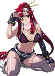  belt bikini_top blush boots breasts cleavage clenched_hand elbow_gloves fingerless_gloves gloves hair_ornament hair_stick large_breasts legs long_hair ponytail red_hair scarf shorts sideboob solo tengen_toppa_gurren_lagann thighhighs thighs very_long_hair yellow_eyes yoko_littner yoshihara_maito 