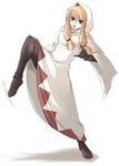  blonde_hair boots brown_eyes final_fantasy final_fantasy_tactics gloves high_kick hood kicking ment open_mouth robe solo thigh_boots thighhighs white_mage white_mage_(fft) 