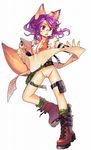  animal_ears belt bottomless breasts cleavage fox_(trickster) fox_ears glasses highres no_bra nude nude_filter open_clothes open_shirt purple_eyes purple_hair pussy shirt small_breasts solo third-party_edit trickster 