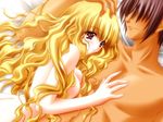  1girl ass bed blonde_hair blush breast_press breasts carnelian lilith_(yamibou) long_hair lying medium_breasts nipples nude solo_focus yami_to_boushi_to_hon_no_tabibito 