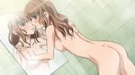  ass bath breasts brown_hair convenient_arm dimples_of_venus green_eyes hair_down kimi_kiss long_hair mirror mizusawa_mao nude reflection sanshita solo 