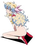  1girl anklet armlet ass cloud_hair flat_ass flower hair_flower hair_ornament jewelry long_hair multicolored_hair nia_teppelin nude ponpon smile solo tengen_toppa_gurren_lagann 