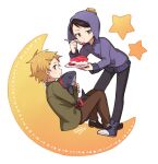  2boys black_hair blonde_hair cake cake_slice craig_tucker food fork fruit haizai hat multiple_boys plate short_hair smile south_park star_(symbol) strawberry stuffed_animal stuffed_shark stuffed_toy tweek_tweak 