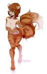  big_breasts braided_hair breasts coffeechicken domestic_cat felid feline felis female fluffy fluffy_tail green_eyes hair hi_res malina_(athiesh) mammal nipples nude smile solo tabby_cat thigh_gap 