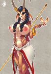  abs absurd_res accessory antelope anthro big_breasts bovid braided_hair breasts clothed clothing female hair hi_res holding_object holding_weapon horn huge_breasts mammal muscular muscular_anthro muscular_female nipples partially_clothed solo thick_thighs verakultura vex_(verakultura) weapon wide_hips 