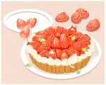  artist_name cat chai dessert food food_focus fruit highres leaf no_humans original pink_background plate simple_background strawberry 