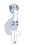  anthro blue_and_white breasts digimon digimon_(species) digital_media_(artwork) featureless_breasts featureless_crotch female hi_res infinitedge2u looking_at_viewer monochrome nude renamon simple_background solo standing white_background 