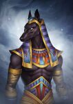  abs anubian_jackal anubis arm_wraps armband brown_body canid canine canis deity egyptian_mythology hi_res jackal liberlibelula_(artist) male mammal middle_eastern_mythology mythology nemes_(clothing) nipples no_shirt pharaoh royalty signature solo white_eyes wraps 