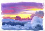  above_clouds border cloud cloud_focus highres no_humans original purple_sky sawitou_mizuki scenery sunset traditional_media white_border 