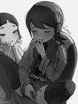  2girls closed_eyes clothed_masturbation fingering greyscale head_rest highres jasmine_(mega_man) masturbation mayl_sakurai_(mega_man) mega_man_(series) mega_man_battle_network monochrome multiple_girls panties sitting smile thighhighs u-doku underwear voyeurism yuri 