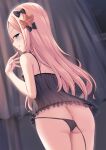  1girl abigail_williams_(fate) ass babydoll back bangs bare_shoulders black_bow black_panties blonde_hair blue_eyes blush bow breasts fate/grand_order fate_(series) forehead hair_bow highres licking_lips long_hair looking_at_viewer looking_back multiple_bows orange_bow panties parted_bangs shimokirin side-tie_panties sidelocks small_breasts smile thighs tongue tongue_out underwear untied untied_panties 