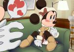  &lt;3 anthro arumajiro blush clothed clothing covering covering_crotch covering_self disney duo female furniture hat headgear headwear lust male male/female mammal mickey_mouse minnie_mouse mouse murid murine panties rodent shy sofa spread_legs spreading underwear unsure wondering 