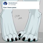  2018 4_toes anthro ask_blog digimon digimon_(species) faceless_character faceless_female fan_character feet female foot_fetish foot_focus fur haley_(nightfaux) hi_res nightfaux pawpads paws renamon signature solo standing text toes white_body white_fur 