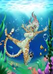  alexandra_(velocitycat) anthro big_breasts breasts cheetah detailed_background felid feline female genitals hi_res mammal nipple_piercing nipples pawpads piercing purple_eyes pussy rika smile solo undersea underwater water 