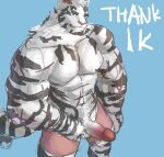  2021 abs anthro arknights balls biceps biped blue_background blue_eyes bottomwear clothing felid fur genitals glans hi_res humanoid_genitalia humanoid_penis hypergryph male mammal mountain_(arknights) muscular muscular_anthro muscular_male onlybwg3 pantherine pecs penis pink_nose poking_out red_glans shirtless shorts simple_background solo striped_body striped_fur striped_tail stripes studio_montagne tiger video_games white_balls white_body white_fur white_tail 