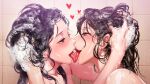  2girls bath black_hair blush eyelashes french_kiss heart highres kiss mole mole_under_mouth multiple_girls original saliva soap soap_bubbles tongue tongue_out washing_another washing_hair wet wet_hair yuri yuritamashi 