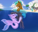  2021 animal_genitalia animal_penis balls blush bonbon_(mlp) clouth cutie_mark detailed_background dialogue digital_media_(artwork) duo_focus earth_pony english_text equid equine equine_penis eyes_closed feral friendship_is_magic genitals group hasbro hi_res horn horse lyra_heartstrings_(mlp) mammal medial_ring moetempura my_little_pony oral outside partially_submerged penis pony sex silverstream_(mlp) speech_bubble text underwater underwater_sex unicorn water 