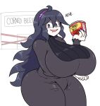  1girl breasts can canned_food hairband hex_maniac_(pokemon) highres holding huge_breasts long_hair looking_at_viewer pandacubed plump pokemon solo standing thick_thighs thighs wide_hips 