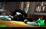 absurd_res anthro bedroom border caryll_(chappey) chappey claws clothed clothing colored_claws colored_nails confusion feet female foot_fetish footwear hi_res humanoid lizard modular nails petruz_(copyright) reptile scalie socks solo stirrup_socks watermark