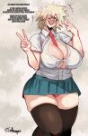  bakugou_mitsuki blush boku_no_hero_academia breasts cleavage emboquo english_text highres miniskirt one_eye_closed panties school_uniform skirt sweat thick_thighs thighhighs thighs underwear v 