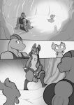 animal_genitalia animal_penis anthro balls big_penis biped breasts canid canine canine_genitalia canine_penis clothed clothing comic duo erection female feral freckles_(artist) generation_1_pokemon generation_2_pokemon generation_4_pokemon genitals group interspecies knot lucario machoke male mammal monochrome multiple_scenes muscular muscular_female nintendo penis pokemon pokemon_(species) slugma trio