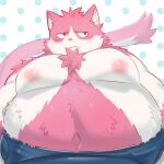 2024 anthro blush bungo_(tamacolle) cai1448331577 clothing domestic_cat felid feline felis fur hi_res kemono male mammal moobs nipples overweight overweight_male pink_body pink_fur solo tamacolle underwear white_body white_fur