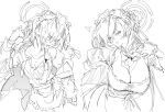  2girls asuna_(blue_archive) blue_archive breasts cleavage gek3y greyscale heart large_breasts leaning_forward monochrome multiple_girls neru_(blue_archive) sketch smile white_background 