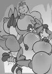 animal_genitalia animal_penis anthro anthro_on_anthro areola big_breasts biped breasts butt canid canine canine_genitalia canine_penis chest_spike comic duo erection female freckles_(artist) generation_1_pokemon generation_4_pokemon genitals interspecies lucario machoke male male/female mammal monochrome muscular muscular_female nintendo nipples penis pokemon pokemon_(species) smile spikes spikes_(anatomy) tail