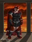 2017 anthro ares_(xxsparcoxx) armor artist_name canid canine canis cape clothing column digital_media_(artwork) european_mythology footwear fur glowing glowing_eyes greek_mythology hi_res male mammal multicolored_body multicolored_fur muscular muscular_anthro muscular_male mythology red_body red_fur solo two_tone_body two_tone_fur wolf xxsparcoxx