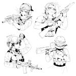  4girls aiming aks-74u ammunition_pouch assault_rifle backwards_hat bandana baseball_cap bulletproof_vest cigarette cosplay faceplate gloves greyscale gun hat headset helmet highres holding holding_gun holding_weapon kalashnikov_rifle load_bearing_vest looking_down magazine_(weapon) monochrome multiple_girls muscular optical_sight original paperboathat ponytail pouch ppsh-41 pump_action reloading remington_870 rifle scar scar_across_eye short_hair shotgun sketch smoke smoking submachine_gun tachanka_(rainbow_six_siege) tachanka_(rainbow_six_siege)_(cosplay) trigger_discipline weapon 