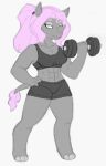 abs anthro bra clothing dumbbell exercise female green_eyes hair hi_res humanoid indian_rhinoceros mammal muscular muscular_female pachyderm pink_hair rhinoceros silvershield88 solo sports_bra sportswear thick_thighs underwear weights workout