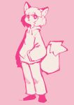 2023 absurd_res anthro bottomwear canid canine clothed clothing color_fox dipstick_ears fox full-length_portrait fully_clothed fur hair hi_res hoodie mammal multicolored_body multicolored_ears multicolored_fur pants pink_background portrait pose simple_background topwear