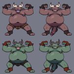 2_horns balls belly big_belly chronobauble clothed clothing ear_piercing genital_piercing genitals glans green_body green_skin horn humanoid_genitalia humanoid_penis male monster moobs nipple_piercing nipples overweight overweight_male penis penis_piercing piercing solo topless topless_male