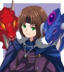  1boy ashton_anchors brown_hair cape dragon green_eyes headband highres looking_at_viewer ma_tsukasa male_focus short_hair smile solo star_ocean star_ocean_the_second_story 