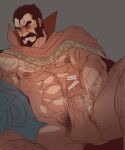  1boy abs bar_censor bara bare_pectorals beard blush cape censored erection facial_hair large_pectorals large_penis league_of_legends malcolm_graves male_focus male_masturbation male_pubic_hair masturbation mature_male motion_blur motion_lines muscular muscular_male mustache navel_hair nipples pectorals penis pubic_hair red_cape rybiokaoru short_hair solo spread_legs stomach thick_eyebrows thick_thighs thighs 