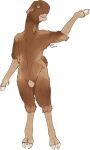 anthro arm_tuft blue_eyes brown_body brown_fur damascus_goat digitigrade elbow_tuft featureless_crotch floppy_ears front_view full-length_portrait fur hi_res hooves horizontal_pupils imperatorcaesar male nude open_mouth portrait pupils solo standing tan_body tan_fur tan_hooves teeth tuft
