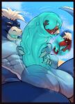 abs anthro anthro_on_anthro balls blue_balls blue_body blue_claws blue_eyes blue_penis blue_tongue claws dragon duo erection famir_(artist) fangs finger_claws foreskin foreskin_play fur furred_dragon genitals hair hi_res humanoid_genitalia humanoid_penis male male/male motion_lines muscular muscular_anthro muscular_male narrowed_eyes nighdruth_(character) nude open_mouth pecs penis red_body red_fur short_hair teeth tongue vein veiny_penis white_hair