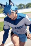  ai-generated blue_eyes blue_hair l&amp;s male_focus non-web_source playing_sports smile wolf 
