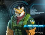 2018 anthro artist_name canid canine character_name clothed clothing digital_media_(artwork) english_text fox fox_mccloud green_eyes male mammal multicolored_body muscular muscular_anthro muscular_male nintendo solo star_fox text two_tone_body xxsparcoxx