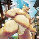 2024 ai_generated_background anthro asian_clothing belly big_belly bulge clothing detailed_background east_asian_clothing fundoshi gouryou humanoid_hands japanese_clothing kemono lifewonders male mammal moobs navel nipples omochiwotakusan outside overweight overweight_male solo suid suina sus_(pig) tokyo_afterschool_summoners underwear white_clothing white_fundoshi white_underwear wild_boar