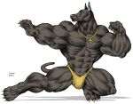 ankh anthro anubian_jackal anubis big_muscles bulge canid canine canis clothed clothing deity detailed_bulge egyptian_mythology genital_outline huge_muscles hyper hyper_muscles jackal jay_shell male mammal middle_eastern_mythology muscular mythology nipples pecs penis_outline solo topless underwear