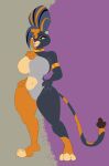 anthro areola_outline around_drum beehive_(hairstyle) big_breasts breasts choker curvy_figure el_arca featureless_crotch felid female fur fusion gold_(metal) gold_jewelry hair heterochromia hi_res hybrid jewelry kairel lion looking_at_viewer mammal multicolored_body multicolored_fur multicolored_hair multicolored_tail necklace pantherine panthy paws solo tail tail_tuft thick_thighs tuft voluptuous