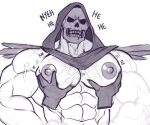 abs anterior_nasal_aperture anthro areola barazoku big_areola big_biceps big_muscles big_nipples big_pecs body_hair bone cape chest_hair clothing deltoids digital_media_(artwork) disembodied_hand duo for_a_head huge_areola huge_muscles huge_pecs humanoid male male/male manly masters_of_the_universe mattel muscular muscular_anthro muscular_arms muscular_male nipples not_furry pec_grab pec_play pec_squeeze pec_squish pecs simple_background skeletor skull skull_head teeth text thick_arms undead vein veiny_arms veiny_muscles waympo