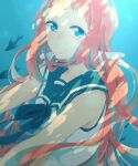  blue_eyes feathers fish long_hair misyunn1219 mukaido_manaka nagi_no_asukara nami_junior_high_school_uniform ribbon school_uniform tears underwater underwear white_feathers 