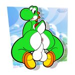 1:1 absurd_res anthro anus backsack balls big_balls big_butt butt clothing dinosaur footwear footwear_only genitals green_body green_scales green_yoshi hi_res kneeling looking_back male mario_bros mostly_nude nintendo open_mouth pink_anus raised_tail reptile scales scalie shoes shoes_only solo super_mario_bros_wonder tail thick_thighs veggieafterdark white_body white_scales wide_hips yoshi yoshi_(character)