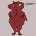 absurd_res anthro belly big_belly big_breasts breasts brown_body brown_fur brown_nipples canid canine canis catalina_(liamjackal) cheek_tuft curvy_figure dark_body dark_fur dark_nipples dialogue facial_tuft female fluffy fluffy_body fluffy_tail fur gasp genitals hands_behind_head hi_res huge_breasts liamjackal looking_at_viewer mammal nipples nude obese open_mouth overweight overweight_female paws plump_labia pussy red_body red_fur slightly_chubby solo standing tail thick_thighs tuft unfinished voluptuous voluptuous_anthro voluptuous_female wolf